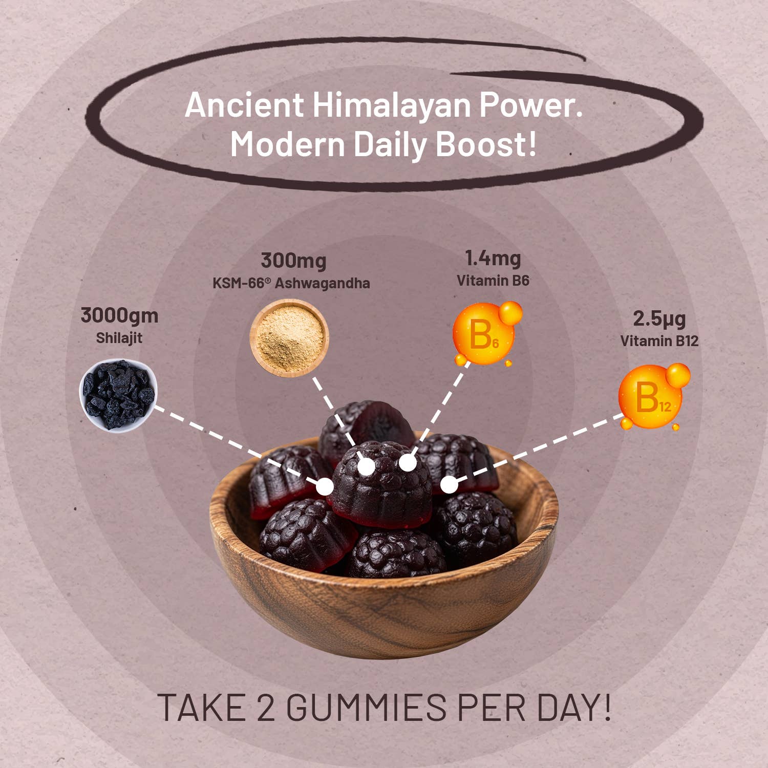 Himalayan Shilajit Gummies 3000mg with KSM-66 Ashwagandha