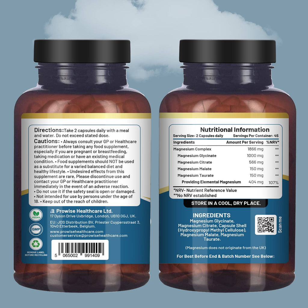 Magnesium Glycinate Complex 4 in 1 - 1866mg 90 Vegan Capsule